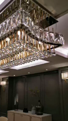 DMS别墅豪宅灯饰实装视频水晶不锈钢高端奢华吊灯展示